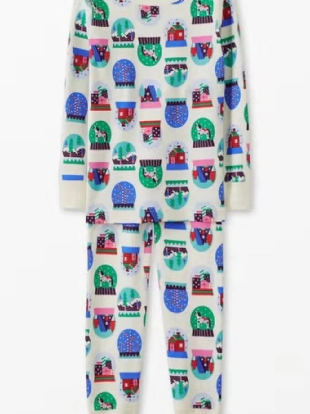 Hanna Andersson White Snow Globe Print Pajama Set with Blue and Green Accents